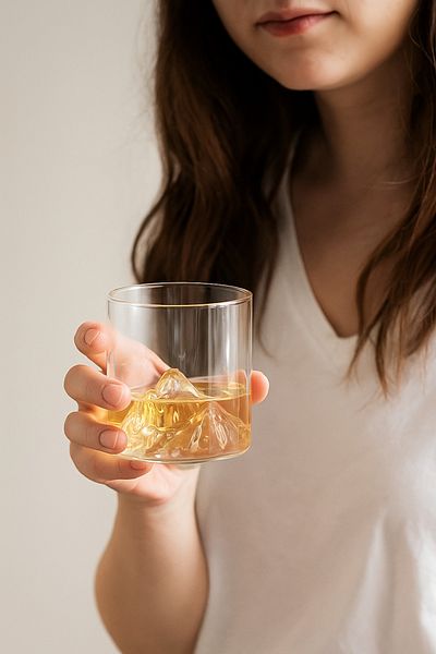 LUMİNA Whiskey Cocktail Soft Drink Glass Ice Mountain 3D Borosilicate Glass 320 ml