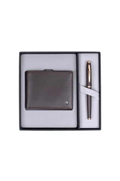 Scrikss Dr244 Hediyelik Set Roller 39 Oscar Rose Gold & Klasik Cüzdan Kahve