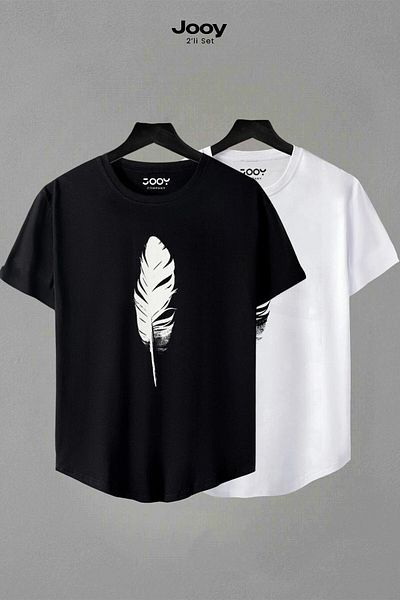 Jooy Company Unisex Ασπρόμαυρο Σετ μπλουζάκι με οβάλ κομμένο σχέδιο μπλουζών δύο ατόμων