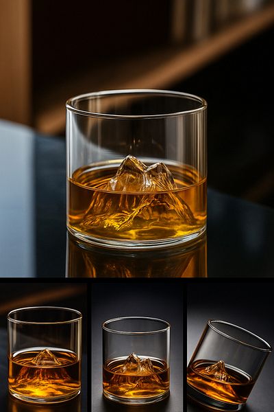 LUMİNA Whiskey Cocktail Soft Drink Glass Ice Mountain 3D Borosilicate Glass 320 ml