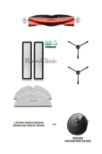 Roboclinic Dreame (ΜΑΥΡΟ) D9max Ηλεκτρική σκούπα ρομπότ Συμβατή κύρια βούρτσα...