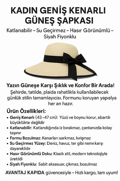 Avantaj Kapıda Γυναικείο καπέλο με φαρδύ γείσο Hatiro • Καλοκαιρινό καπέλο ηλίου εξωτερικής διαμέτρου 43 cm • Μοντέλο λευκό με κορδέλα
