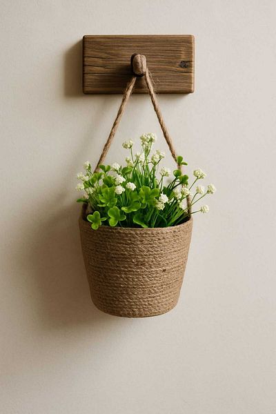 ÖRGÜM Basket Mini Jute Basket with Artificial Flowers 12X10 cm