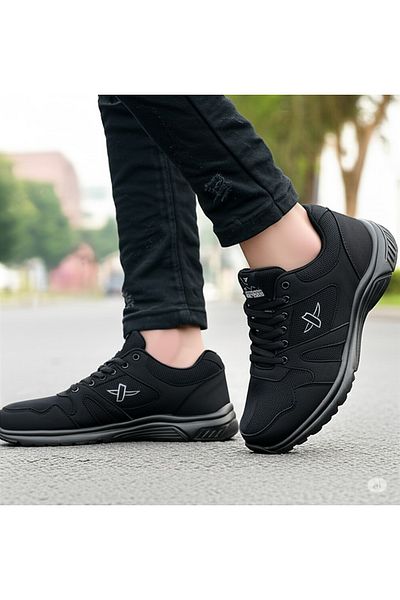 Giyyin Pantofi sport casual Floc negru pentru bărbați și femei