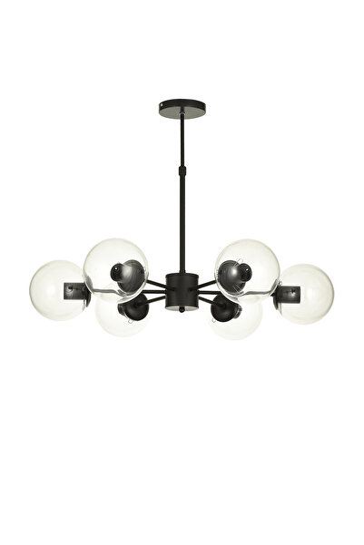 Avizemoda Miya 6 lı Şeffaf Camlı Salon Oturma Odası Modern Sarkıt Avize - (Siyah)