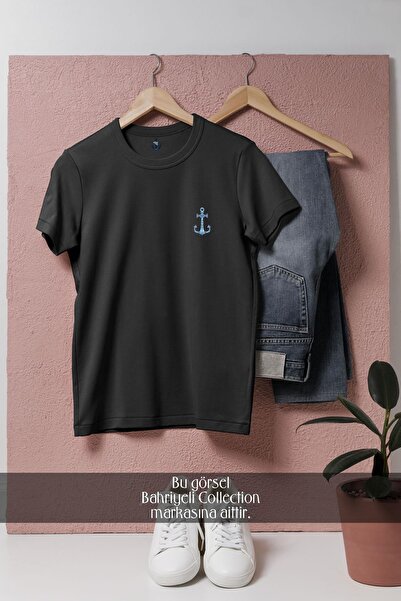 Bahriyeli Collection Oversize Sailor Anchor and Anchor Pocket Design Unisex T...