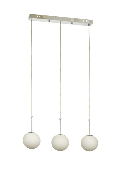 Avizemoda Miya 3 lü Yemek Masası Üstü Beyaz Camlı Modern Sarkıt Avize - (Krom Kaplama)