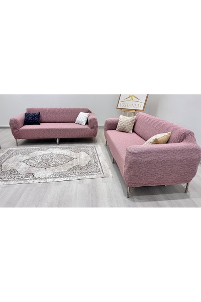 uzhanem Streç Lastikli Esnek Yıkanabilir Pamuklu 3+2+1+1 Jakarlı Koltuk Örtüsü Takımı Koltuk Kılıfı