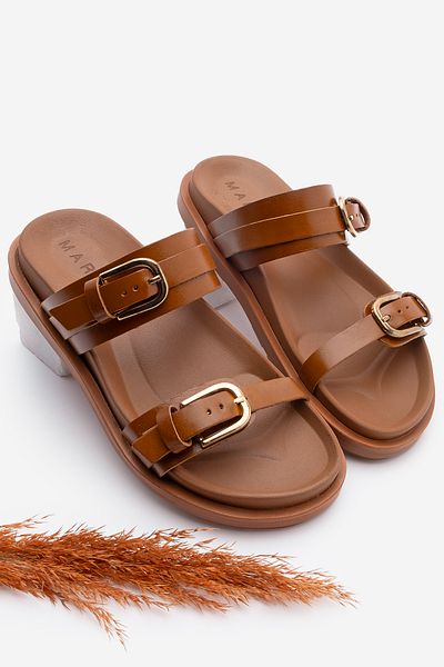 Marjin Women's Genuine Leather Buckle Daily Slippers