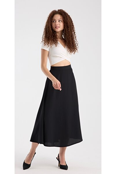 second chance ist. Women's Black Flared Skirt Crepe Fabric Circle Skirt