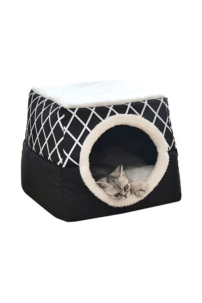 Generic Footprint Sleeping House For Cat Black Portable Cat Bed Nest Washable Portable 35x33x30cm