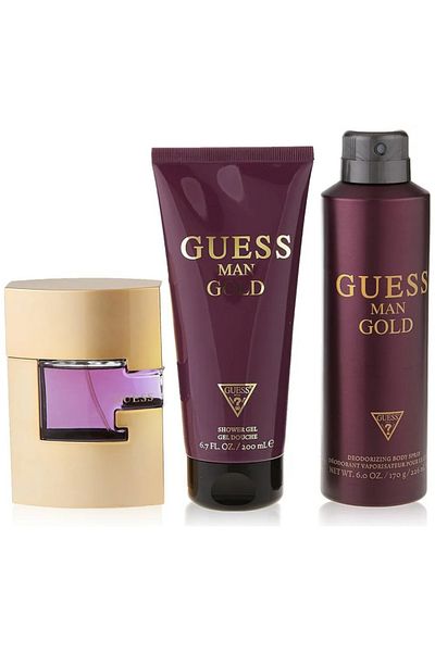 Guess Guess Gold Set For Men, 75 ml Eau De Toilette, 200 ml Shower Gel , 226 ml Body Spray