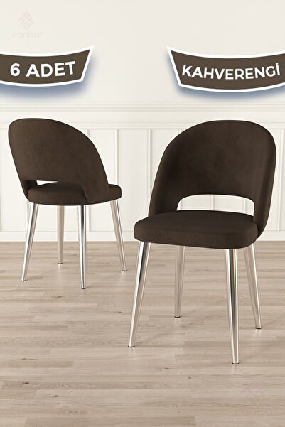 Canisa Pane Serisi 6 Adet Kahve Mutfak Sandalyesi Krom Kaplama Metal Ayak 1. ...