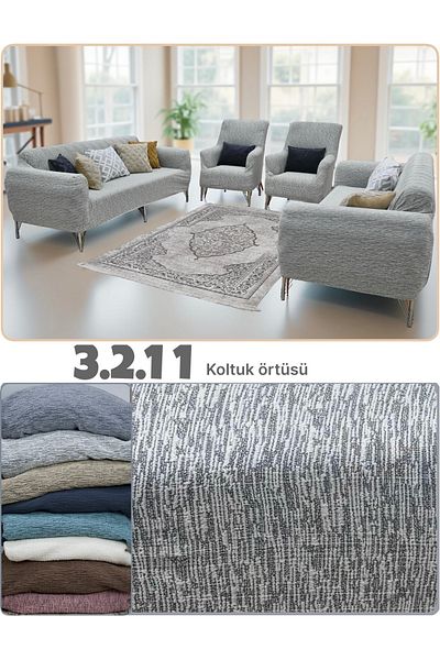 uzhanem Bumbac elastic elastic, lavabil, 3 2 1 1 Husă de canapea jacquard (CREM)