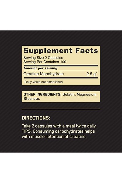 Optimum Nutrition Micronized Creatine Monohydrate Capsules, 2500mg, 200 Capsules, Keto Friendly.