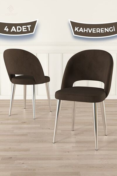 Canisa Pane Serisi 4 Adet Kahve Mutfak Sandalyesi Krom Kaplama Metal Ayak 1. ...