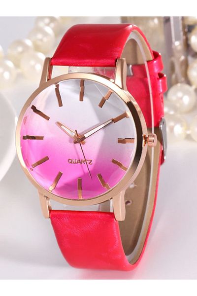 FEMME 7360 Casual Wrist Watch with Leather Strap for Women - Pink