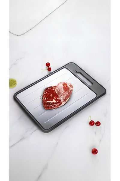 valletta Florena Defroster, Double Sided, Stainless Steel, Cutting Board with Knife Sharpening Apparatus