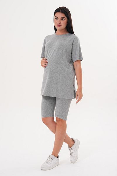 BIG LESSON Maternity Stretchy Cotton Adjustable Waist Leggings Shorts Set