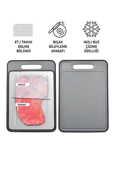 valletta Florena Defroster, Double Sided, Stainless Steel, Cutting Board with Knife Sharpening Apparatus