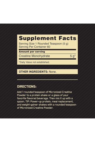 ON Optimum Nutrition Micronized Creatine Monohydrate Powder - Unflavored, 300 Grams, 60 Servings