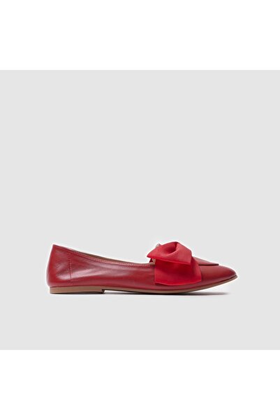 TOGO Kırmızı Hakiki Deri Fiyonklu Kadın Babet Ayakkabı [060040]