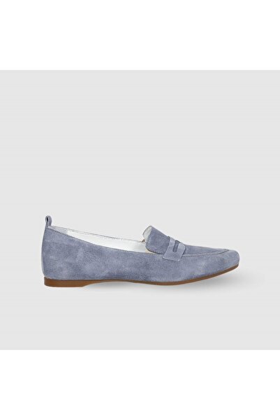 TOGO Mavi Süet Hakiki Deri Kadın Klasik Babet Ayakkabı [051627] – Düz Taban
