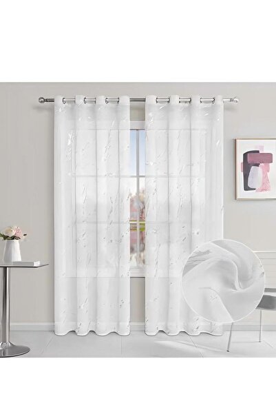 Generic Two-piece Marble Curtain, Translucent Tulle Curtain, Marble Hot Stamping 100*200 Cm (WHITE)