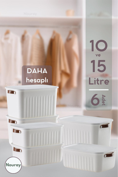 nouray 6Pcs 3X10Lt-3X15Lt Decorative Multi-Purpose Organizer Box with Lid, Inside Cabinet Organizer, Organizer.