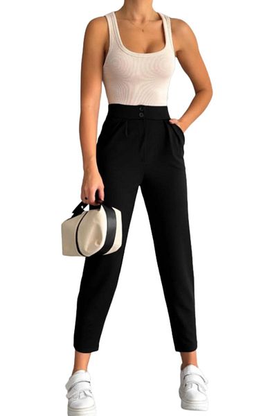 THIFF GYMWEAR Double Buttoned Carrot Model Ankle Length Women's Fabric Pants