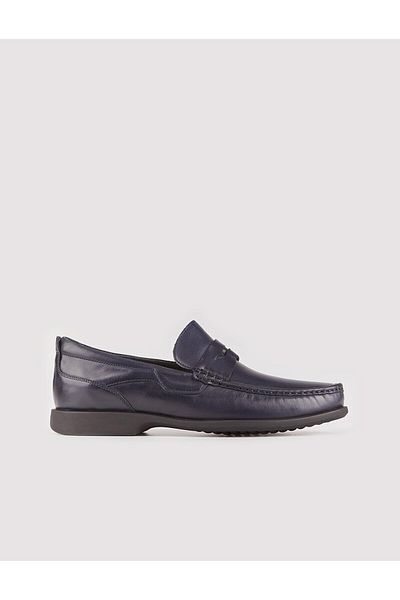 Cabani Genuine Leather Navy Blue Non-Slip Rubber Sole Men's Casual Shoes