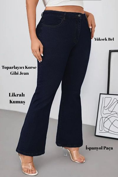 CEDY DENIM - Women's Plus Size Flared Leg High Waist Skinny Fit Lycra Trousers-C628-Navy Blue