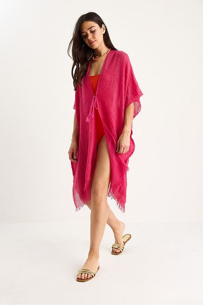 Bianco Lucci Women's Basic Tasseled Tulle Pareo
