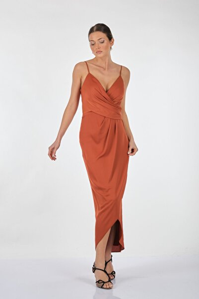 DORİ DORCA Kruvaze izrez Satenska večernja haljina sa užetom M Midi visina za...