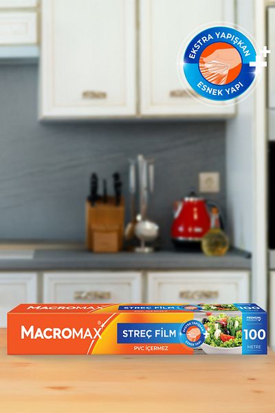 MACROMAX غلاف مطاطي 100 متر، حجم اقتصادي كبير، خالي من مادة PVC، غلاف مطاطي يحافظ على الطعام طازجًا