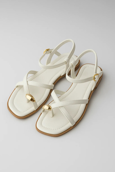 StWenn White Maria Women's Gold Ring Detailed Daily Sandals