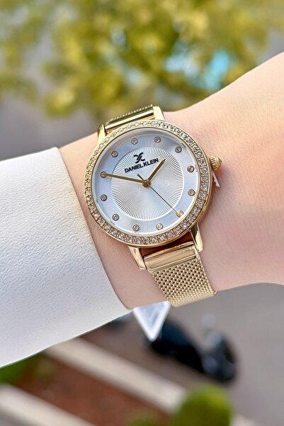 Daniel Klein Yeni Model Gold Renk Kadın Kol Saati ve Beyaz Renk Deri Kordon