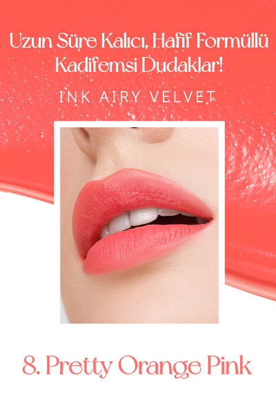 PERIPERA صيغة طويلة الأمد خفيفة الوزن مخملية ملونة حبر بيريبيرا Airy Velvet (8 وردي برتقالي جميل)