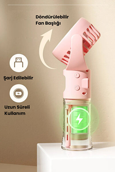 Abbruch Su Püskürtmeli Masa ve El Fanı+Nemlendirici 2in1 3 Kademe Hız Boyun İpli Güçlü Pervaneli Vantilatör