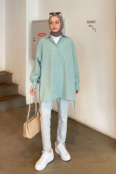 lamelif Πουκάμισο Mint Green Oversize
