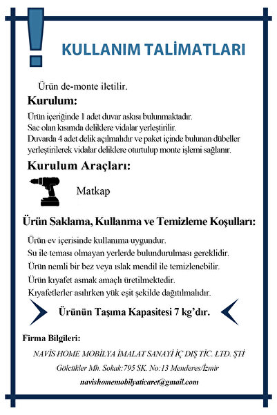 Navis Home Duvara Monte Askılık Elbise Askılığı Konfeksiyon Askısı Kıyafet Askılığı