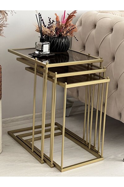 Genel Markalar Brad 3'lü Metal Zigon C Sehpa Gold-Bronz