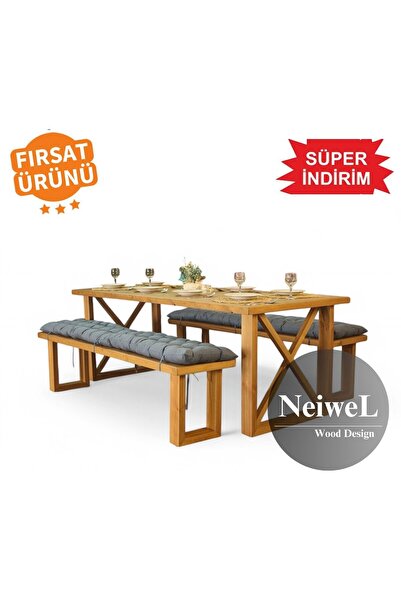 Neiwel Move Doğal Ahşap Banklı Yemek Masası Takımı-80-120 Takım