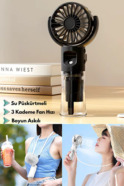 Abbruch Su Püskürtmeli Masa ve El Fanı+Nemlendirici 2in1 3 Kademe Hız Boyun İpli Güçlü Pervaneli Vantilatör