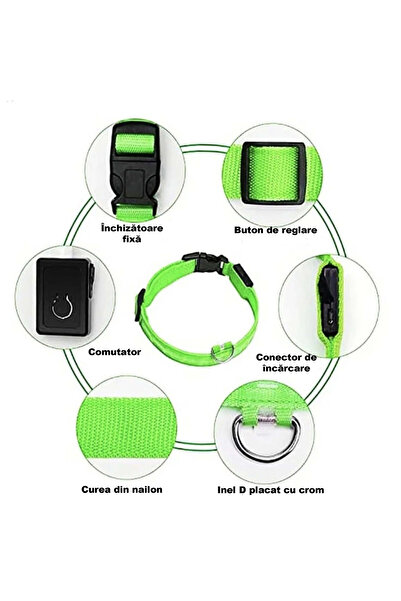 OEM LED Collar Happy Oliwe for Dogs – Adjustable, USB, Maximum Safety, Neon Green, Size S