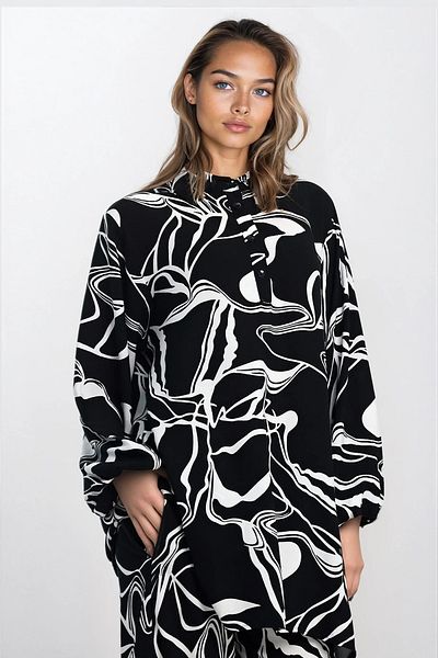 VAGGON Set cămașă cu guler tunica cu jumătate de plăcuță și pantaloni cu talie elastică Plus Size