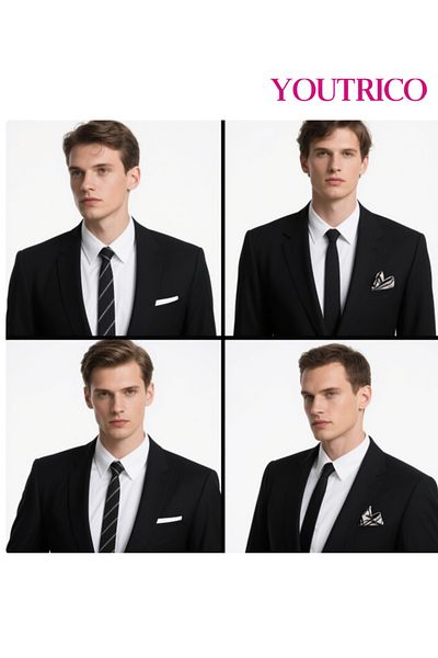 Youtrico Tie and Handkerchief Set-Artisanal Business 2PCS Handmade Formal Hanky Suit