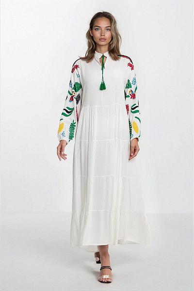 VAGGON Γυναικείο Φόρεμα Λευκή Φούντα Plus Size Viscose Vs00356