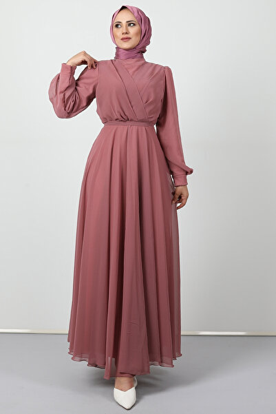 Giza Giyim Φόρεμα χιαστί ροζ σιφόν μπροστά