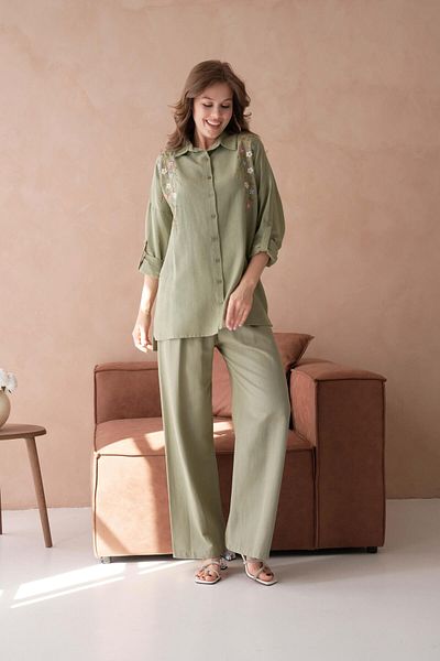 BURRASCA Embroidered Stone Linen Suit
